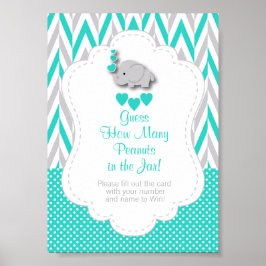 Turkos, vit Grått Elephant Game Instruction Poster