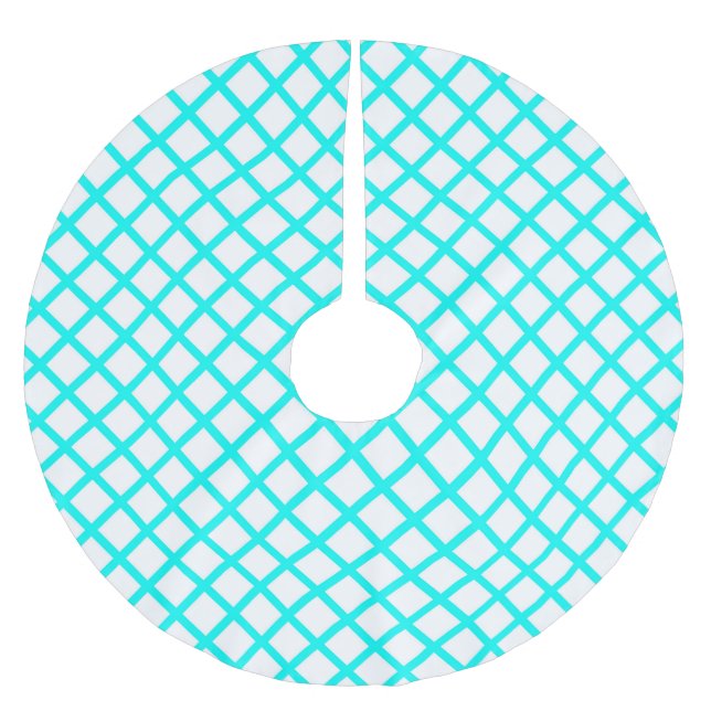Turkos Vit Harlekin Diamant Ränder Mönster Julgransmatta Borstad Polyester (Framsidan)