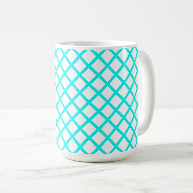 Turkos Vit Harlekin Diamant Ränder Mönster Kaffemugg (Framsida höger)