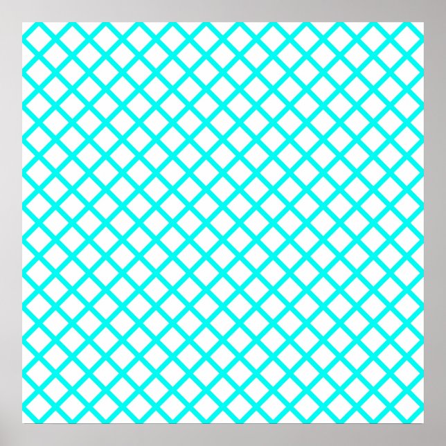 Turkos Vit Harlekin Diamant Ränder Mönster Poster (Framsidan)
