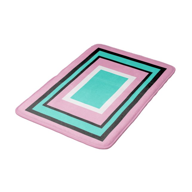 Turkos Vit Rosa Svart Geometrisk Badrumsmatta (Vinklad)