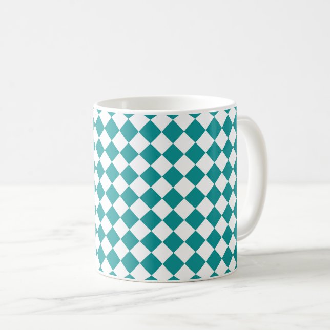 Turkos Vit Rutig Diamantmönster Kaffemugg (Framsida höger)