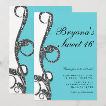 Turkos Vit Silver Glitter Virvel Sweet 16-fest