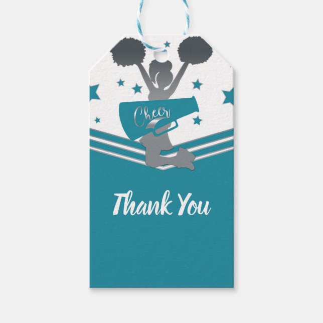 Turkos Vit Silver Stjärnor Cheer Cheerleading Fest Presentetikett (Framsidan)
