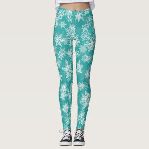 Turkos & Vit Snöflinga Vinter Värld Högtid Leggings