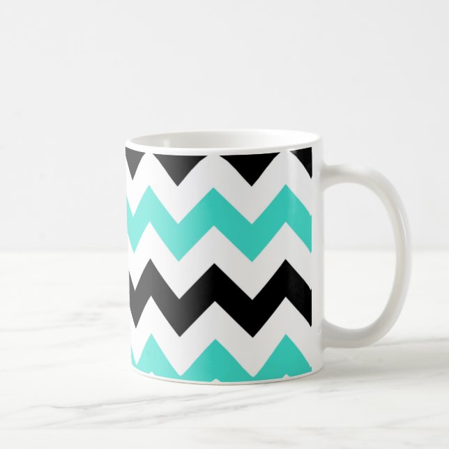 Turkos Vit Svart Sicksack Kaffemugg (Höger)