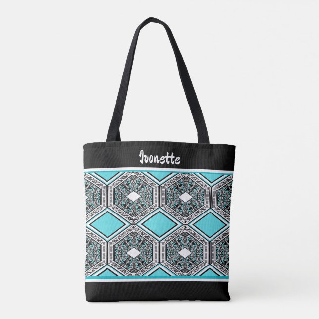Turkos, vit & svart tribal väv tygkasse (Baksida)