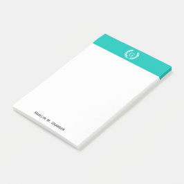 Turkos Vit Vete Lagerkrans Initial Monogram Post-it Block