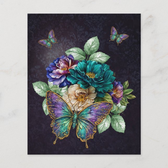 Turkos Vita Lila Blommor & Fjärilar (Framsida)