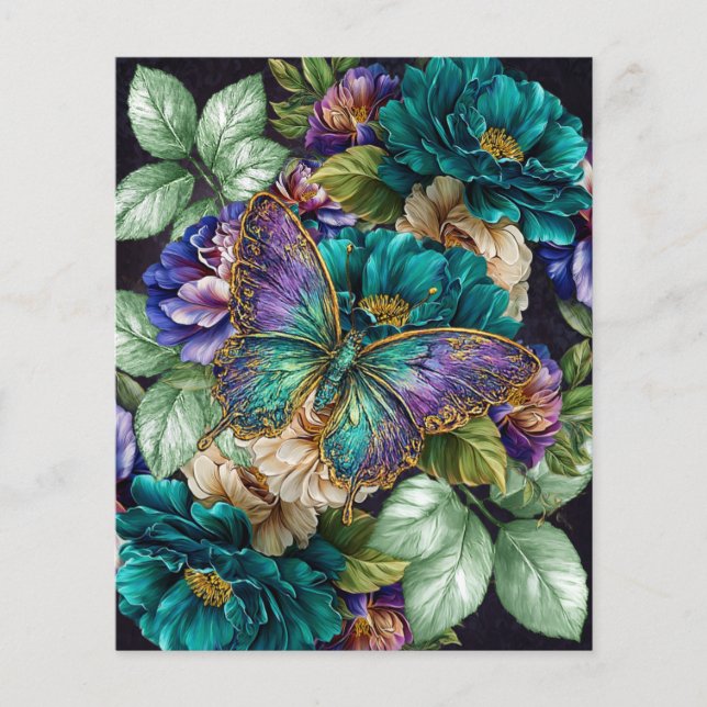 Turkos Vita Lila Blommor & Fjärilar (Framsida)