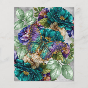 Turkos Vita Lila Blommor & Fjärilar