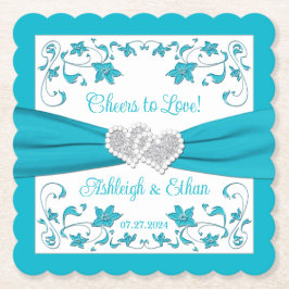 Turkos, Vita, Silver Kärlek Hearts Bröllop Underlägg Papper