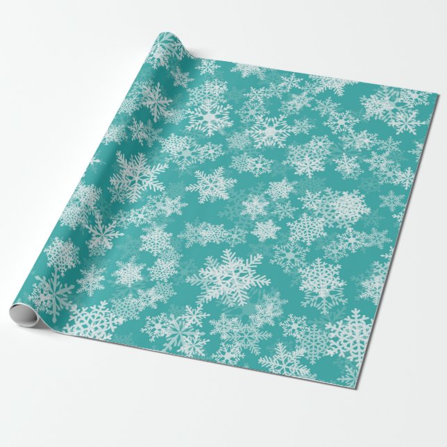 Turkos & Vita Snöflingor Vinter Världens Jul Presentpapper (Utrullad)