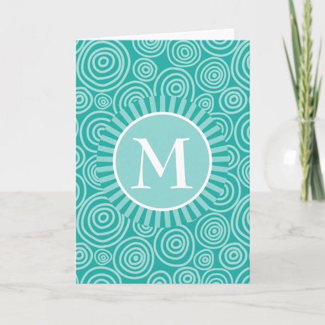 Turkos Vita Spiraler Monogram - Personlig Kort (Framsida)