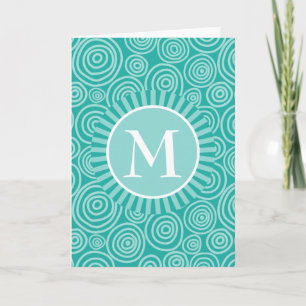 Turkos Vita Spiraler Monogram - Personlig Kort