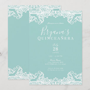 Turkos & Vitt Spets Elegant Quinceañera-festlighet Inbjudningar