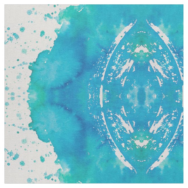 Turkos Watercolor-Abstrakt Tyg (Närbild)