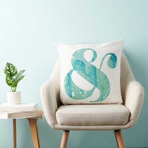Turkos Watercolor Ampersand Kudde