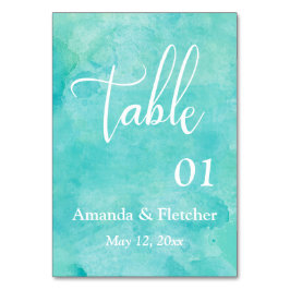 Turkos Watercolor Elegant bröllop Bordsnummer