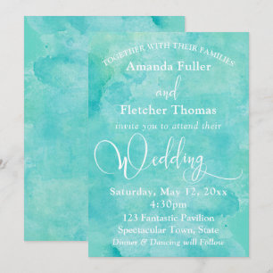 Turkos Watercolor Elegant Typografi Bröllop 3 Inbjudningar