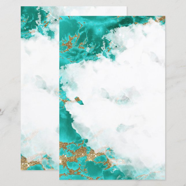 Turkos Watercolor Geode Blank Stationery (Fram/baksida)