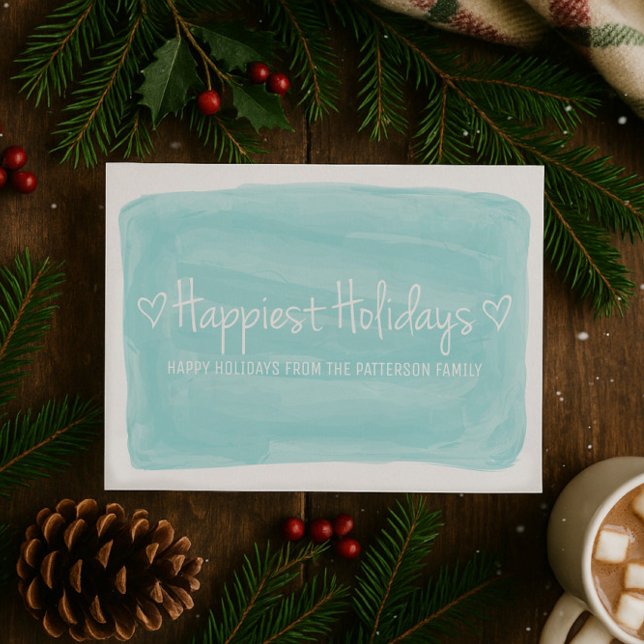 Turkos Watercolor Happiest Helgdagar Julkort (Turquoise Watercolor Happiest Holidays Card)