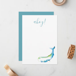 Turkos Watercolor Whale Stationery Note Card Anteckningskort