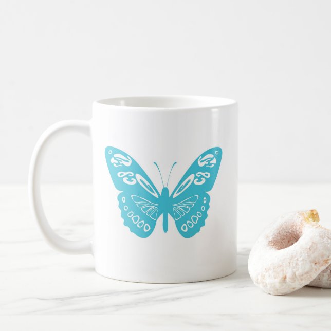 Turkos Whimsical Butterfly Personlig mugg (Med munk)