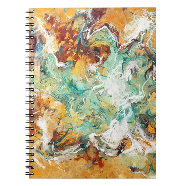 Turkos White Amber Swirl Abstrakt Anteckningsbok (Framsidan)