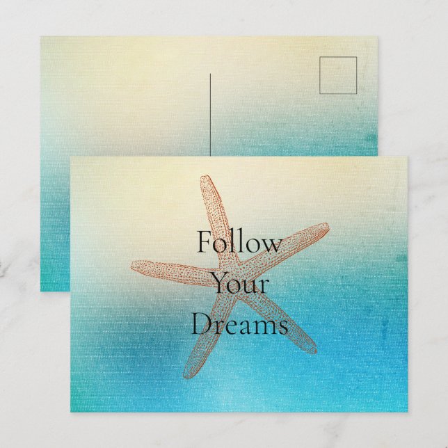 Turkos White Aqua Blue Beach Starfish Vykort (Fram/baksida)