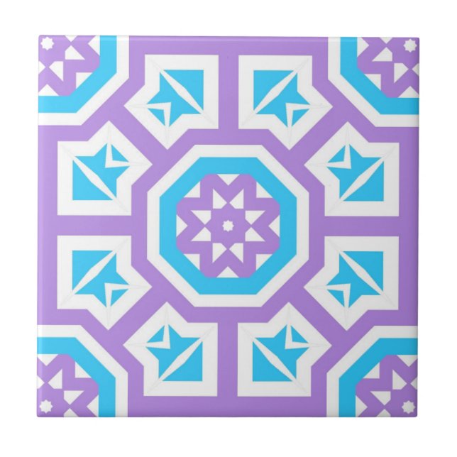 Turkos White & Lila Elegant Geometric Mönster Kakelplatta (Framsidan)