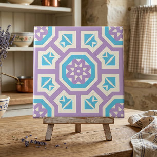 Turkos White & Lila Elegant Geometric Mönster Kakelplatta