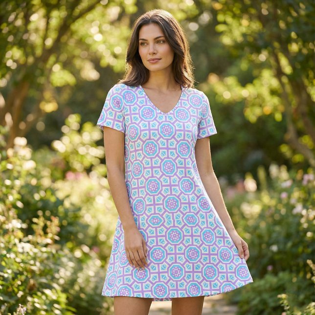 Turkos White & Lila Elegant Geometric Mönster Tyg (Skapare uppladdad)