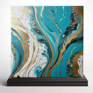 Turkos White Marble Swirls med Guld accents Kakelplatta