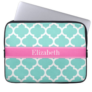 Turkos Wht Moroccan #5 Shock rosa2 Namn Monogram Laptop Sleeve