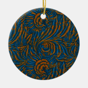 Turkos William Morris Stil Akantusblad Botanisk Julgransprydnad Keramik