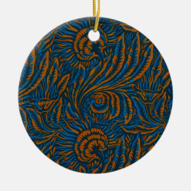 Turkos William Morris Stil Akantusblad Botanisk Julgransprydnad Keramik (Framsidan)