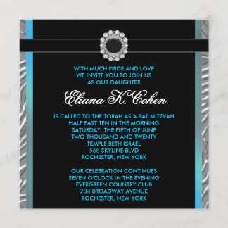 Turkos Zebra Bat Mitzvah Inbjudningar