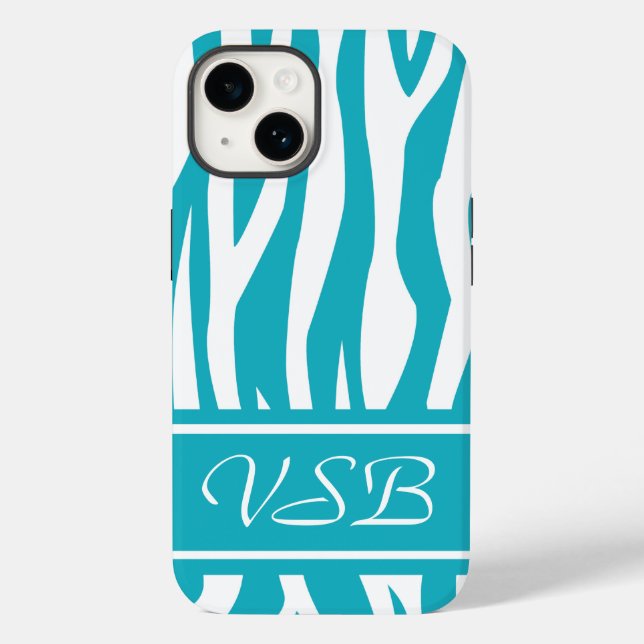 Turkos Zebra tryck med monogram (Baksida)