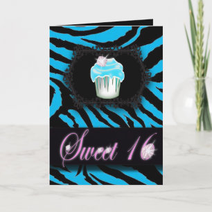 Turkos Zebra tryck Sweet 16 Kort