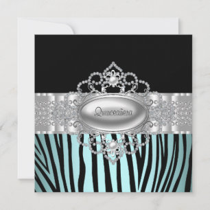 Turkos Zebrafärgade Quinceanera-inbjudningar Inbjudningar