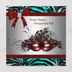 Turkos Zebrafest Sweet 16 Maskeradfest Inbjudningar