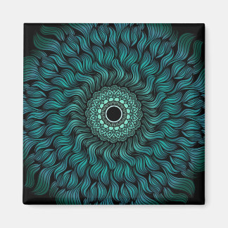 Turkos Zentangle Mandala Art Fyrkantig Magnet