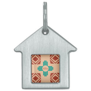 Turkos Zia Tribal Brown Tan ID-bricka Husdjur