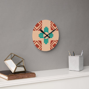 Turkos Zia Tribal Brown Tan Rund Klocka