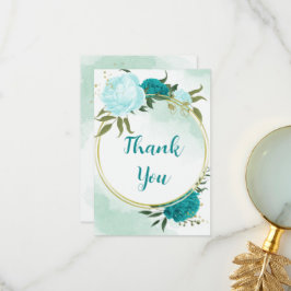 turkosa blommor gröna blad bröllop tack kort