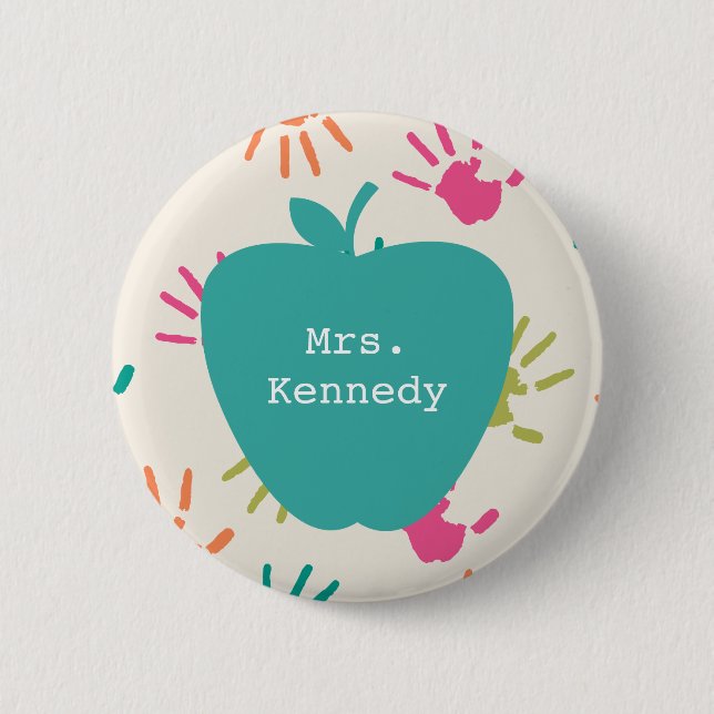 TurkosApple färgrik Handprints lärare Knapp (Framsida)