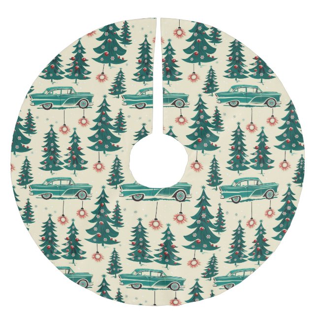 Turkosbilar Midcentury Julskärm Julgransmatta Borstad Polyester (Framsidan)