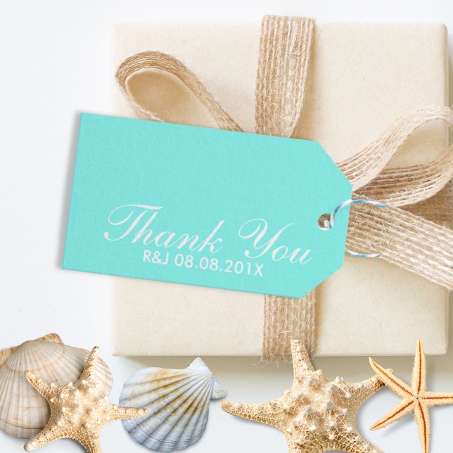 turkosblå akvamarinblå bröllop presentetikett (robin's egg blue turquoise aqua blue wedding gift tags)