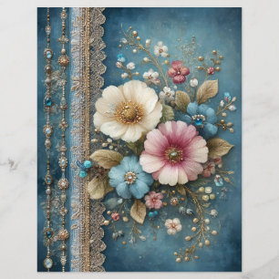 Turkosblå Blommor Skrot Journal Scrapbook Papper